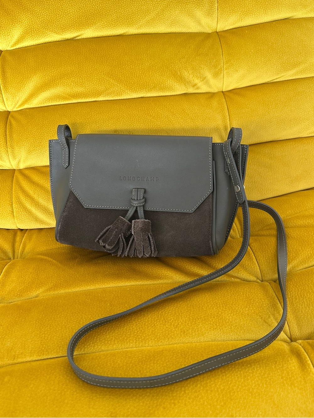 Longchamp Leather & Suede Tassel Crossbody Bag